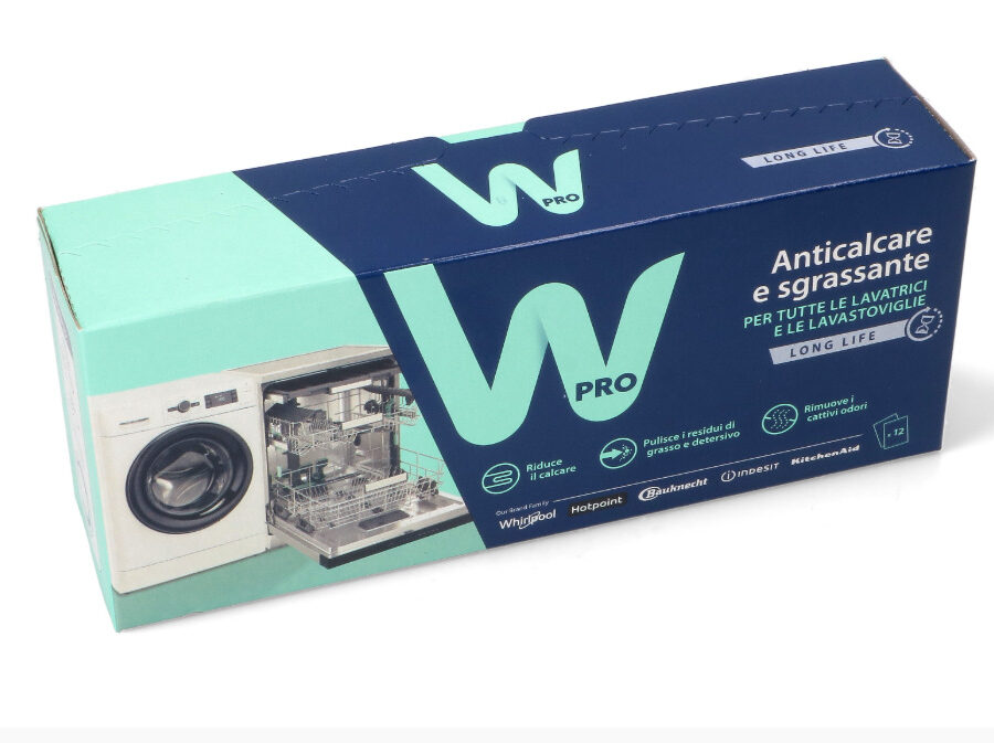 מסיר אבנית ושומנים למכונות כביסה ומדיחי כלים – 12 שקיקים | Whirlpool | מקורי | תוצרת איטליה